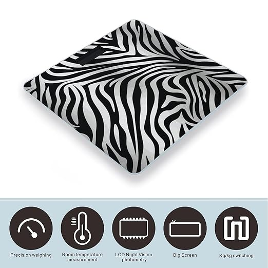Zebra Print Bathroom Scale Weight Scale for Body WeightHighly Accurate Digital Weighing Machine Clear LED Display Digital Bathroom Body Scale 400lb/182kg