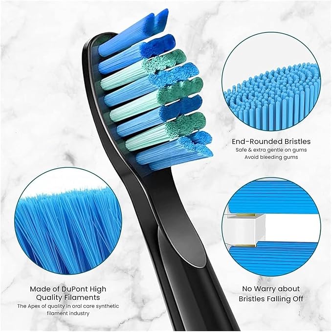Replacement Toothbrush Heads Compatible for Seago SG-575/507B/551/958/908/909/917/610/659/719/910/548 Electric Toothbrush(Black 3pcs)