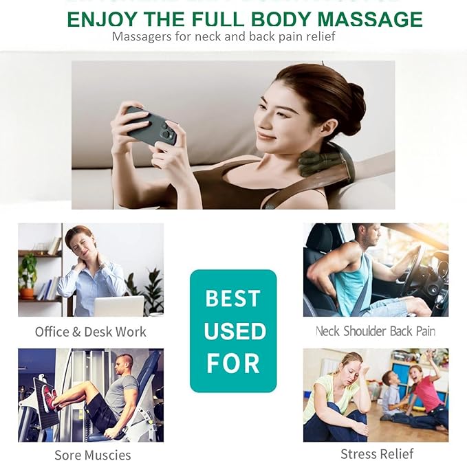 Neck Massager with Heat 4D Deep Tissue Shiatsu Neck Massage Machine for Pain Relief Electric Cervical Shoulder &amp Back Massager with Simulated Human Hand Kneading Muscle Relaxation (Green)