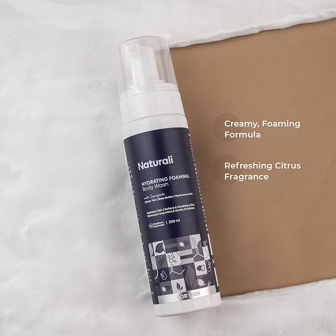 Hydrating Foaming Body Wash For Men | With Green Tea Shea Butter &amp Hyaluronic Acid | Cleanses &amp Removes Impurities | Soothes &amp Revitalises Skin | 200ml