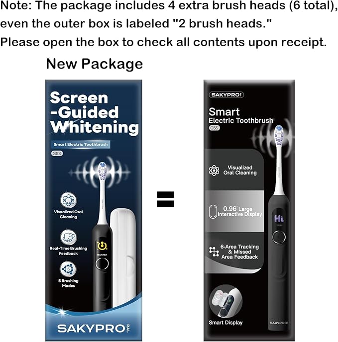 AI Electric Toothbrush w/ 6 Brush Heads Smart Sonic Toothbrush for Adults Kids Teens 150-Day Rechargeable Battery Whitening Real-Time Brushing Map Travel Case (G5S)