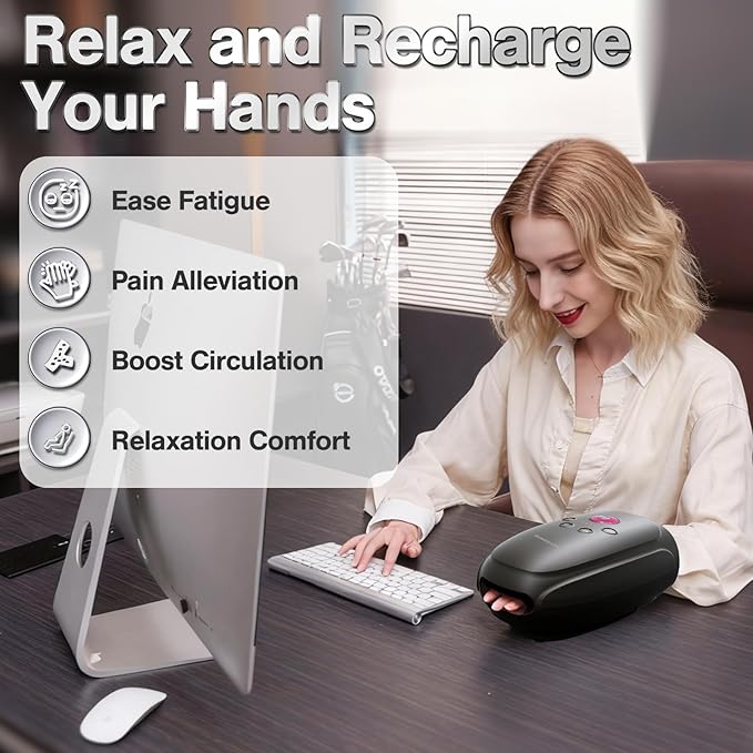 Hand Massager with Heat and Compression Cordless Hand and Wrist Massager for Arthritis and Carpal Tunnel Rechargeable Gifts for Women Men Dark Grey