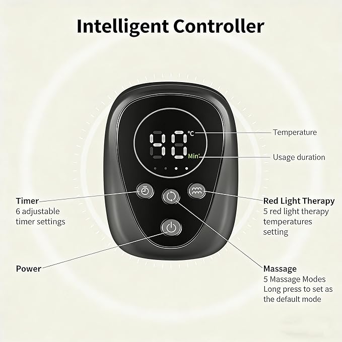 Knee Massager with Heat and Red Light 2-in-1 Heating Pad with Massager for Knee Shoulder 660nm&amp850nm Red Light Therapy Heated Device for Pain Relief 5 Vibration Modes &amp 6 Heating Levels