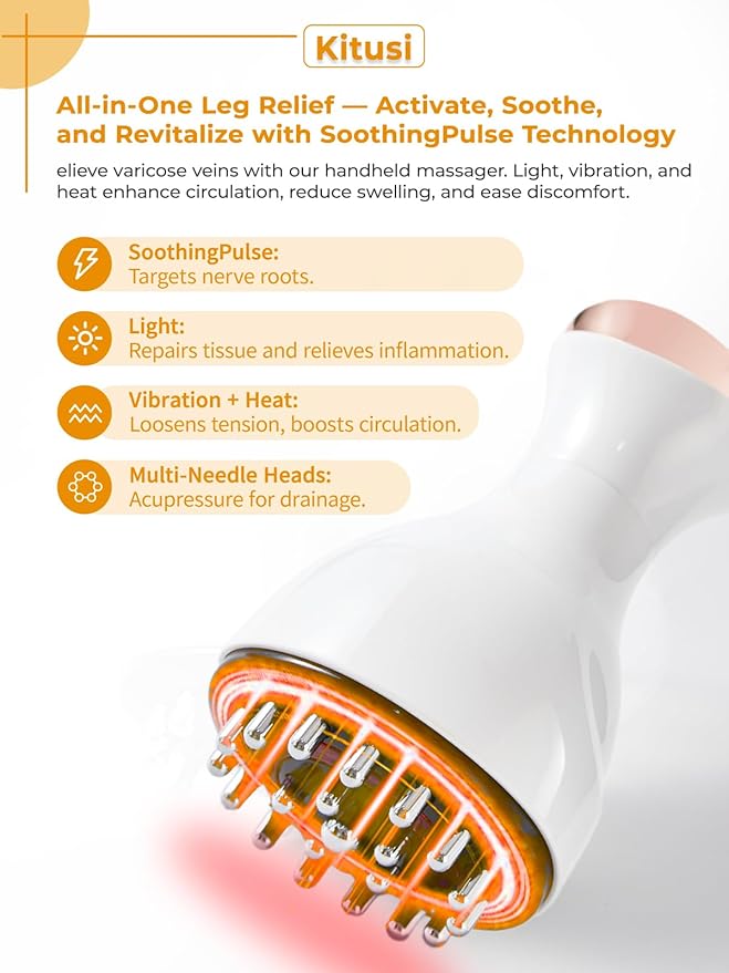 Leg Massager for Circulation and Pain Relief Lymphatic Drainage &amp Varicose Veins Support - Calf Foot &amp Knee Massager with SoothingPulse Heat Light &amp Vibration - White