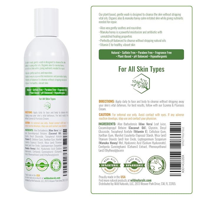 Wild Naturals Moisturizing Eczema Body Wash – Gentle Psoriasis Body Wash for Itchy Dry Skin Relief – Eczema Soap for Redness and Flareups – Hydrating Cleanser for Women and Men