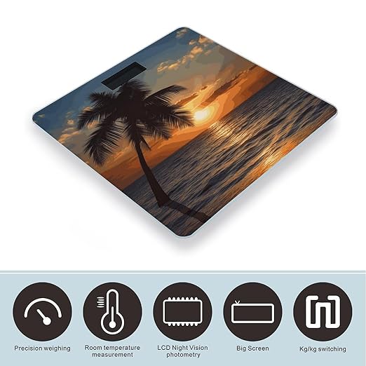 Sunset Palm Tree Ocean Bathroom Scale Ultra-Bright Liquid Crystal Screen Weight Scale Accurate Bathroom Body Scales for Body Weight Bathroom Pet Home Bedroom Gift-Giving