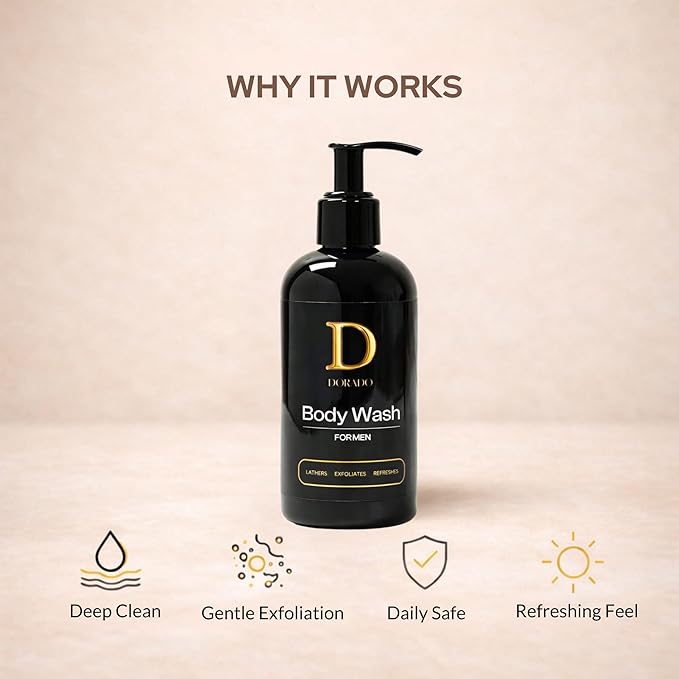 Body Wash Men Facial Exfoliant – Refreshing Gel With Musk Scent Ideal for All Skin Types 8oz – Gently Cleanses Revitalizes and Leaves Skin Feeling Smooth and Renewed for Everyday Use