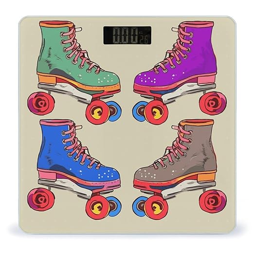 Retro Colorful Roller Skates Weight Scale Digital Electronic Scales Bathroom Scale Larg LCD Backlight Display High Precision MeasurementsTempered Glass
