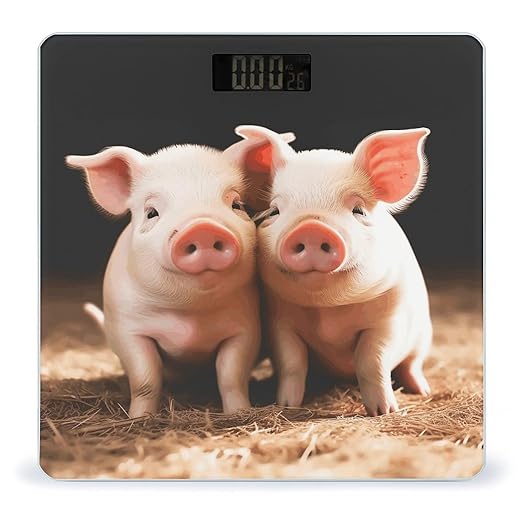 Cute Pigs Bathroom Scale Automatic Power On/Off Body Scales LCD Backlight Display Square Digital Scale Rounded Corners Bathroom Scales for Home Bedrooms