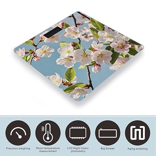 Digital Bathroom Scale for Body Weight Scale with Bright LCD Display High Accuracy Step-On Technology Auto On/Off Japanese Floral Cherry Blossom Digital Scales 400 Lbs /180kg