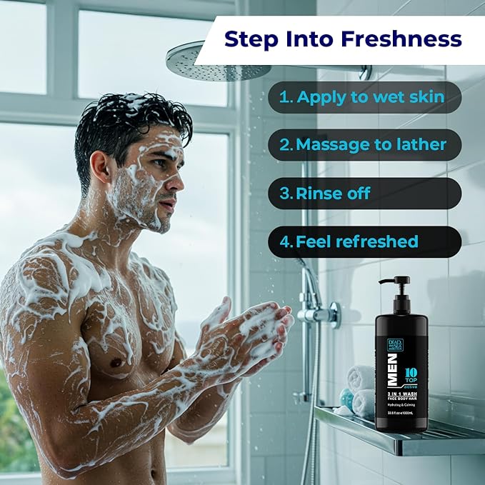 Dead Sea Collection Mens Body Wash TOP 10 ACTIVE – 3 in 1 Body Wash for Men for Hair Face &amp Body – Moisturizing Shower Gel with Dead Sea Minerals – Pack of 2 (33.8 fl oz each)