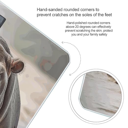 Hippopotamus in Water Scale for Body Weight Precision Bathroom Weighing Scales with Back Lit LCD Display Sturdy Tempered Glass Body Weight Scales Digital Bathroom Scale 400lb