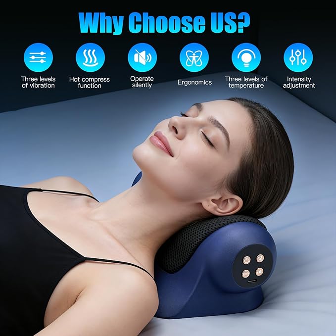3-in-1 Neck Massager with Heat Red Light &amp Vibration Adjustable Heated Neck Stretcher 3 Adjustable Modes Cervical Traction Device Suitable for Pain Relief
