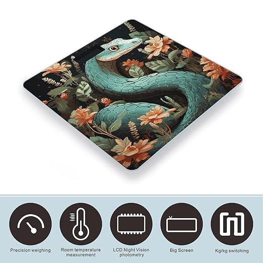 Snake and Flower Bathroom Scale for Body Weight Bathroom Weighing Scale with Backlit LCD Display Highly Accurate Measures Weight Up to 180kg