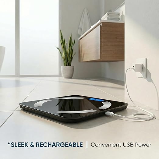 Smart Body Scale - Bluetooth Bathroom Scale with 18 Body Metrics &amp Trend Tracking Thickened I-Beam Design Large Tempered Glass 400 lbs Capacity (Black)