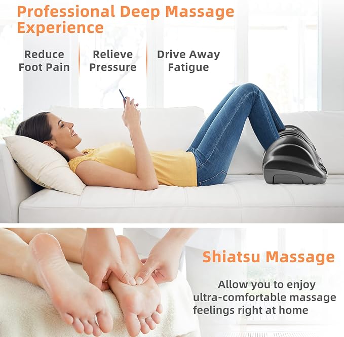 RELAX4LIFE Shiatsu Foot Massage Machine Rolling Massager with Remote Control 4 Programs 3 Modes Touch Panel Electric Calf Deep Kneading for Plantar FasciitisTired Muscle Massaging (Gray)