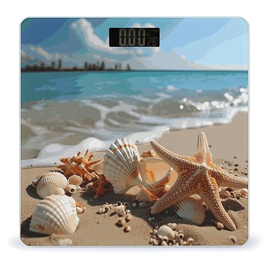 Seashells Starfish on Beach Scale for Body Weight Sturdy Tempered Glass Weighing Scales with LCD Display Accurate Digital Bathroom Scale Convenient Body Fat Smart Scales 400lb