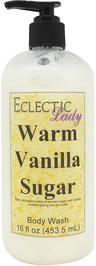 Eclectic Lady Liquid Pearl Body Wash - Warm Vanilla Sugar Scent 3-in-1 Use For Bubble Bath Hand Soap &amp Body Wash Phthalate-Free Warm Vanilla Sugar Fragrance Handcrafted in USA (16 oz)