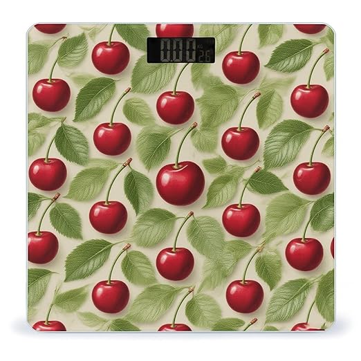 Red Cherry Pattern Bathroom Scale for Body Weight Bathroom Digital Electronic Weighing Scale with Back Lit LED Display Sturdy Tempered Glass Weight Watchers Scales 400lb