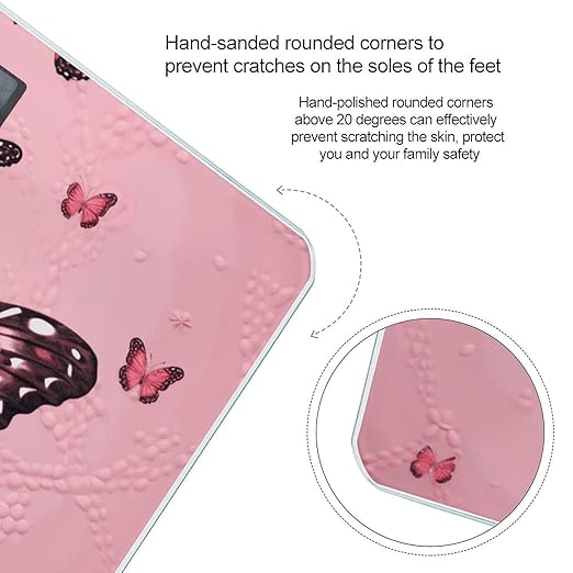 Butterfly Pink Digital Bathroom Scale Fashion Unique Weight Scale BMI Anti-Slip Precision Weighing Scales Suitable for Home Bedrooms Use and Gift