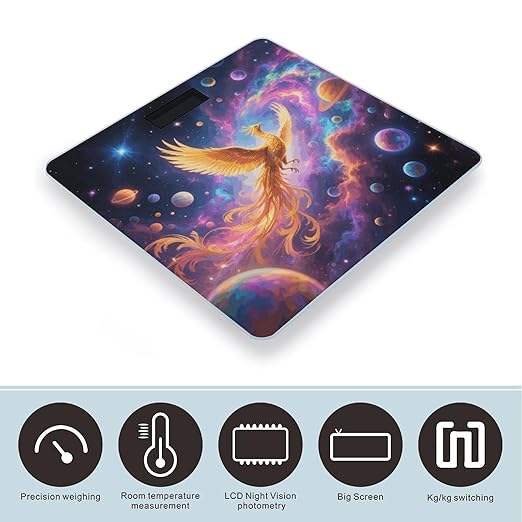 Golden Phoenix in Nebula Scale for Body Weight Sturdy Tempered Glass Weighing Scales with LCD Display Accurate Digital Bathroom Scale Convenient Body Fat Smart Scales Easy Read