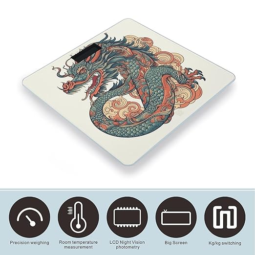 Red and Cyan Dragon Scale for Body Weight Digital Bathroom Scale Accurate Smart Weight Scales with Large Display Weighing Machine High Precision Scales