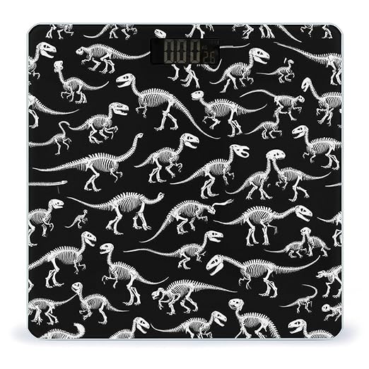 Digital Bathroom Weighing Scale Energy Saving Scale Smart Scale for Body Weight Black and White Dinosaur Skull Skeleton