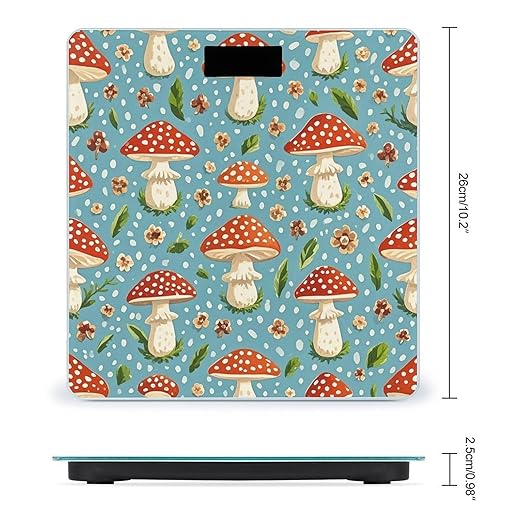 Red Mushroom Pattern Scale for Body Weight Digital Bathroom Scale Toughened Glass High Precision Scales for Body Weight with Large LCD Backlight Display Weight Scales