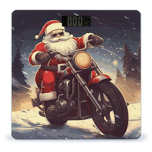 Santa Claus Biker Riding Weight Scale Large Bathroom Scales Digital Weight with Bright LED Display Non Slip Automatic Weighing Scale Fashion Weighing Machine for Body