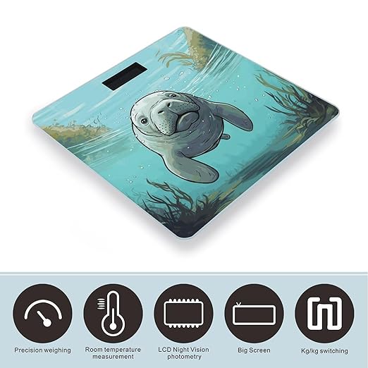 Crazy Save Manatee Bathroom Scale for Body Weight Bathroom Digital Electronic Weighing Scale with Back Lit LED Display Sturdy Tempered Glass Weight Watchers Scales 400lb