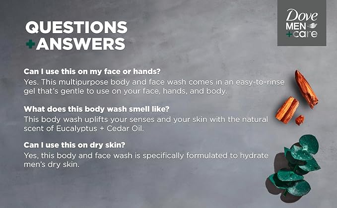 DOVE MEN + CARE Body Wash Eucalyptus + Cedar Oil to Rebuild Skin in the Shower Body Wash Sandalwood + Cardamom Oil to Rebuild Skin in the Shower