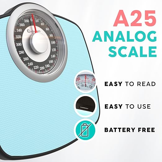 Adamson A25 Scales for Body Weight - Up to 400 LB - 5.3 Dial on 12.4 x 10.2 Platform - Anti-Skid Rubber Surface - High Precision Bathroom Scale Analog - Durable with 20-Year Assurance