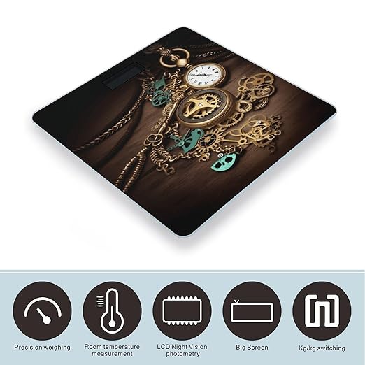 Steampunk Watches Keys and Chains Weight Scale for Body Weight Digital Bathroom Scale High Capacity Accurate Digital Weighing Scales and Easy-to-Read on Backlit LCD Display Scales