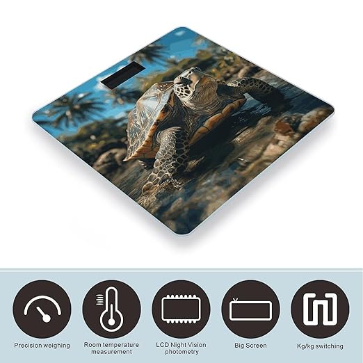 Big Turtle and Palm Trees Bathroom Scale for Body Weight Bathroom Weighing Scale with Backlit LCD Display Highly Accurate Measures Weight Up to 180kg