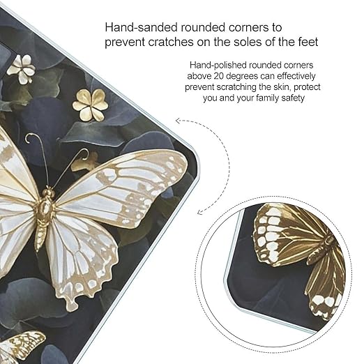 Gold White Butterflies Black Bathroom Scale for Body Weight LCD Display Digital Bathroom Scale Tempered Glass Bathroom Weight Scales Fashion Smart Scales for Home Bedroom 400 Lb