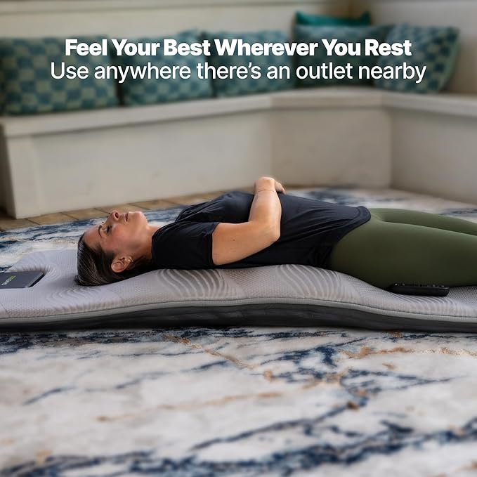 GhostBed Massage Mat with 3 Gel Memory Foam - 7 Full-Body Massage and Stretching Programs Plus Vibration and Heat Therapy Charcoal Grey