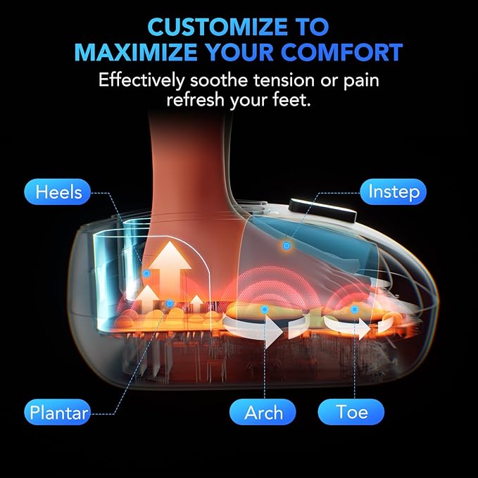SKG YS100 Shiatsu Foot Massager with Heat and Remote Feet Massager with 3 Air Compression Modes for Plantar Fasciitis and Neuropathy Fits up to Size 13 for Men Women