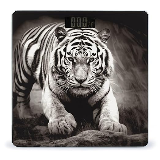 Digital Bathroom Scale for Body Weight Scale with Bright LCD Display High Accuracy Step-On Technology Auto On/Off Black and White Tiger Digital Scales 400 Lbs /180kg