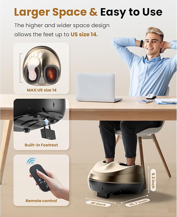 BOB AND BRAD Foot Massager Machine with Heat and Remote Fits up to Size 14 FSA Eligible HSA Shiatsu Deep Kneading Foot Massager for Plantar Fasciitis and Neuropathy