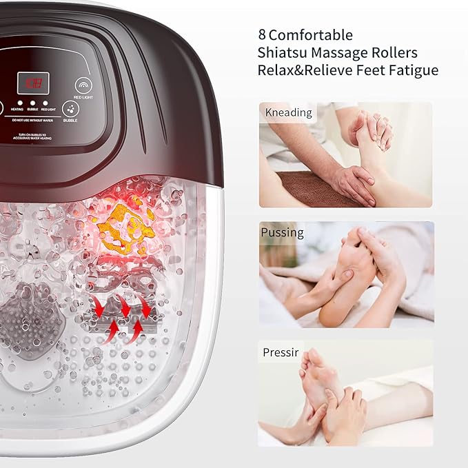 Foot Spa Bath Massager with Heat Epsom SaltBubbles Vibration and Red Light Tub for Stress ReliefFoot Soaker Christmas Gifts Birthday Gifts for Mom Dad Women Men Her Him