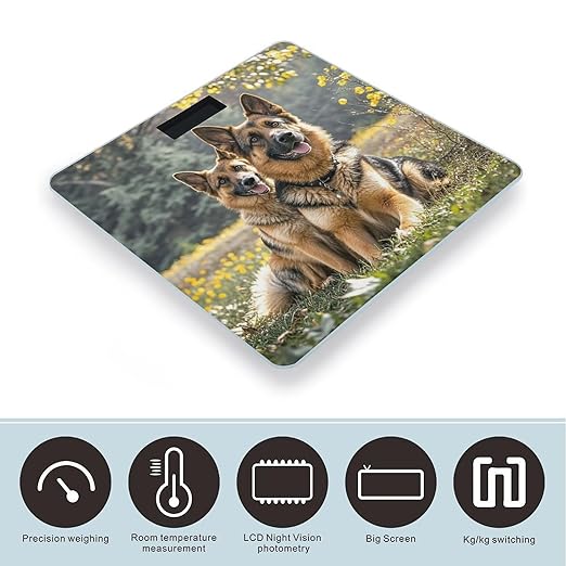 German Shepherd Dogs Bathroom Scale for Body Weight Bathroom Weighing Scales with Back Lit LED Display Sturdy Tempered Glass Body Weight Bathroom Scale 400lb Weighing