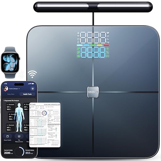 Smart Scale for Body Weight 8-Electrode Larger Platform Digital Scale for Weight Fat BMI 50 Body Composition Measurement Bluetooth &amp Wi-Fi Digital Bathroom Scale Rechargeable Dark Gray