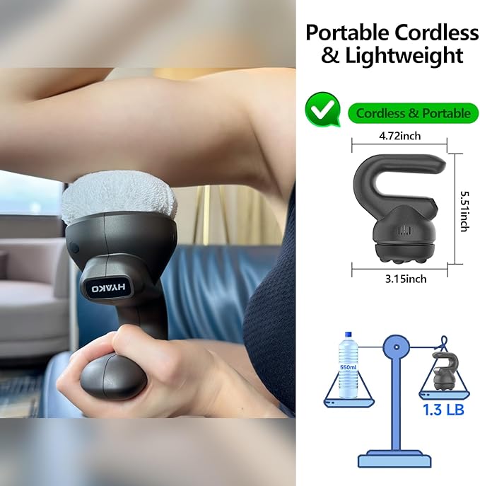 HYAKO Handheld Professional Mini Orbital Buffer Relief Massager Adjustable Multi-Speed Vibration Deep Tissue Body Chiropractic Massager for Neck Shoulder LegBack muscle pain relief massage therapy
