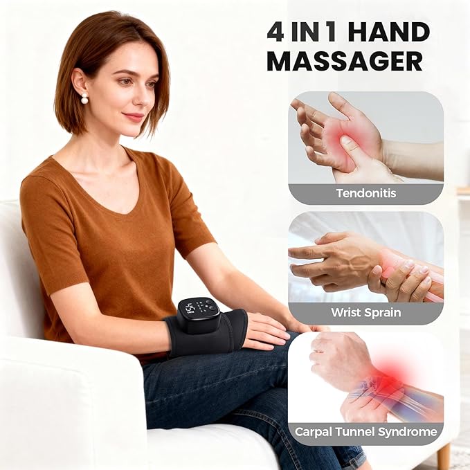 4 in 1 Hand Massager for Arthritis and Carpal Tunnel Latest Cordless Hand Massager with Four Functions Wrist Massager for Carpal Tunnel Good Gift for Women Men
