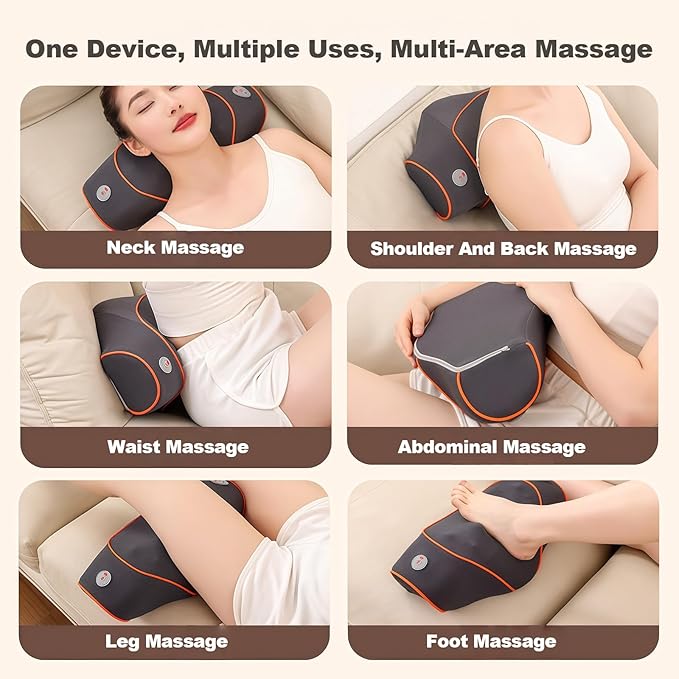 Shiatsu Neck and Back Massager Pillow with Heat Cordless Electric Deep Tissue Massage for Shoulder Comfort &amp Posture Support Rechargeable Portable Full Body Masajeador