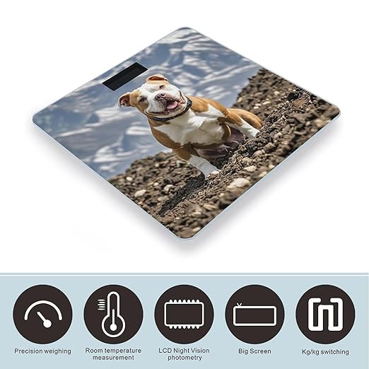Pitbull Dogs Bathroom Scale Automatic Power On/Off Body Scales LCD Backlight Display Square Digital Scale Rounded Corners Bathroom Scales for Home Bedrooms