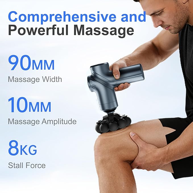 Massage Gun Deep Tissue Back Massager for Pain Relief Silent Mini Muscle Massager with 9 Massages Heads Birthday Gifts for Men Women Dad Him (Blue)