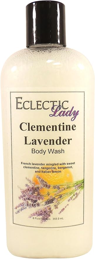 Eclectic Lady Liquid Pearl Body Wash - Clementine Lavender Scent 3-in-1 Use For Bubble Bath Hand Soap &amp Body Wash Phthalate-Free Clementine Lavender Fragrance Handcrafted in USA (8 oz)