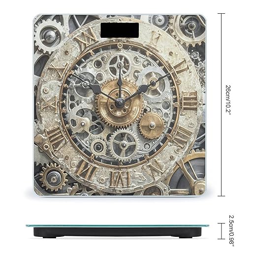 Steampunk Gears Clock Scale for Body Weight Digital Bathroom Scale Toughened Glass High Precision Scales for Body Weight with Large LCD Backlight Display Weight Scales