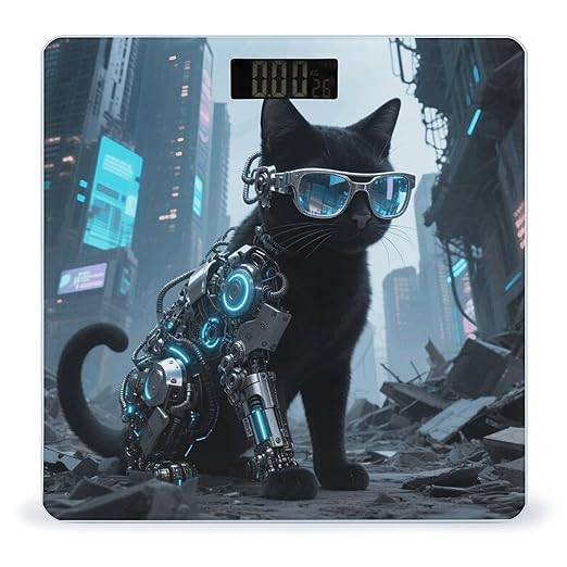 Black Cat Glasses Weight Scale Large Digital Bathroom Scales with Bright LED Display Non Slip Digital Scale and Step On Fashion Weighing Machine for Body